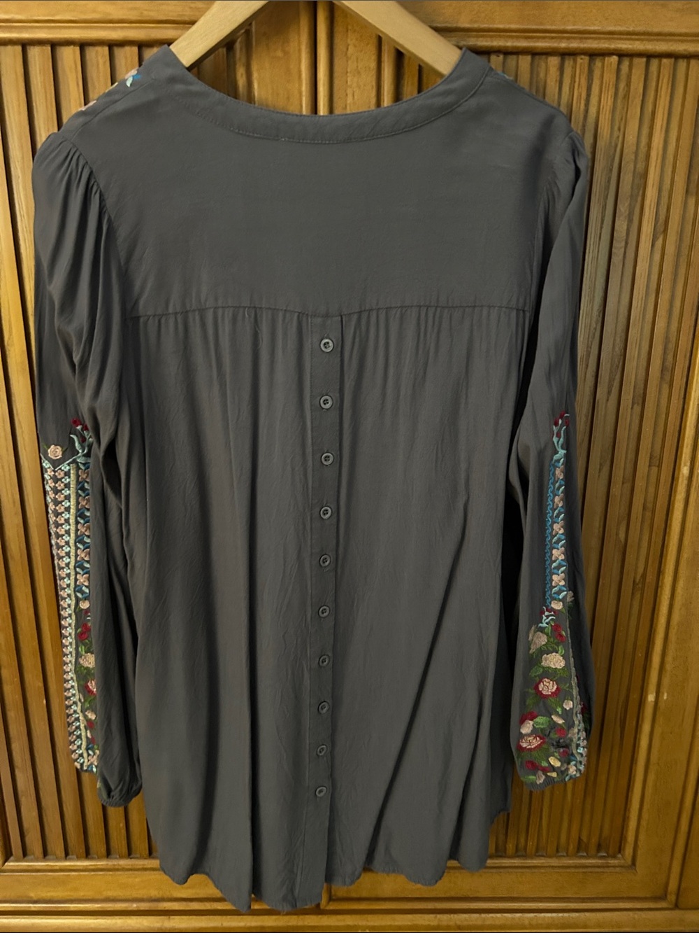 Gorgeous Embroidered Lace-Up Boho Top in Charcoal - Picture 5 of 6